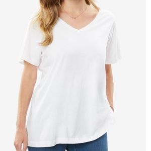 WOMAN WITHIN V-Neck Perfect Tee - WHITE 5X